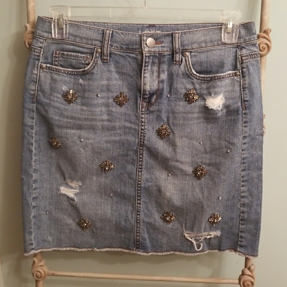 LOFT Dresses & Skirts - LOFT "BLING" distressed denim mini